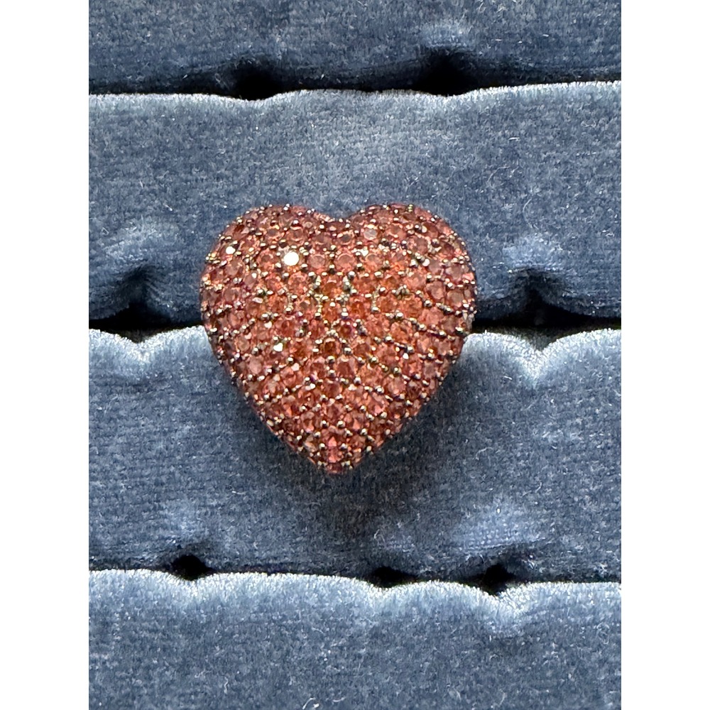 SG 925 Sterling Silver Pave Heart Statement‎ Ring Orange Red Gemstone Size 7